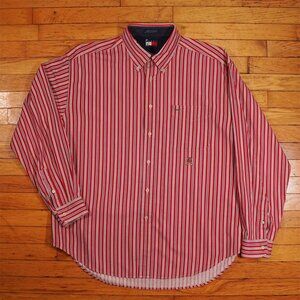 Vintage Tommy Hilfiger Shirt Mens Large Multicolor Striped Button Up Crest 90s